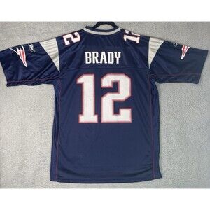 VTG Reebok Jersey Tom Brady #12 New England Patriots Mens Large 48 Blue NFL EUC
